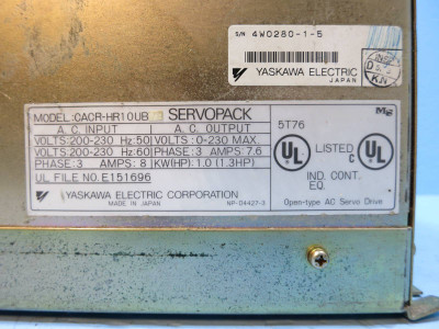 Yaskawa CACR-HR10UB ServoPack CACR-HR10 UB Servo Pack Drive 1.3 HP 1 KW Control (NP1953-2)