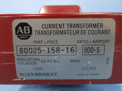Allen Bradley 80025-158-16 Current Transformer Ratio 800:5 131266 60Hz CT 5A (DW0800-2)