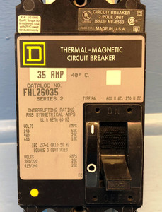 Square D FHL26035 35A Circuit Breaker 2 Pole Type FAL 480/600V FHL-26035 35 Amp (EM2911-3)