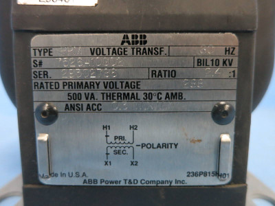 ABB 7526A10G02 Type PPM Voltage Transformer 2.4:1 Ratio 288V 500VA BIL 10 kV CT (DW0847-2)