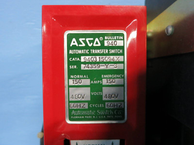 ASCO 940315094X 150A 480V Automatic Transfer Switch Bulletin 940 150 Amp ATS (DW0849-3)