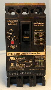 Siemens I-T-E E63A030 30A Circuit Breaker Type E6-A ETI 3P 480/600V ITE 30 Amp (EM2986-6)