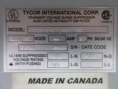 Tycor International PTY-B-277/480Y-BD PTY-B Series Suppression System 277/480V (TK4374-1)