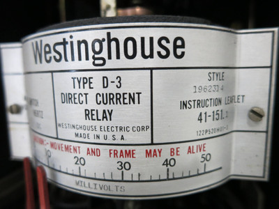 Westinghouse 1962314 Direct Current Relay 250VDC Type D-3 Auxiliary Switch DC D3 (DW1274-2)
