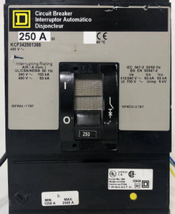 Square D KCF342501386 250A Breaker KCF34250 w/ Shunt & Aux 480 VAC 3P 250 Amp (EM3255-5)