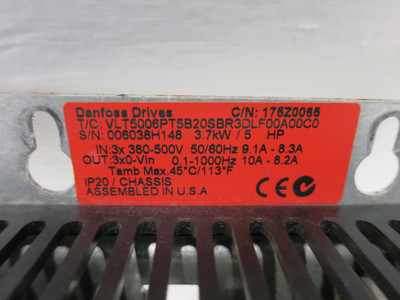 Danfoss VLT5000 5 HP Variable Speed Drive VLT5006PT5B20SBR3DLF00A00C0 3.7kW 5HP (DW1310-3)