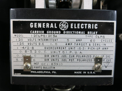 General Electric 12CLPG12C3A Carrier Ground Directional Relay GE 120V 5A CLPG (TK4576-1)