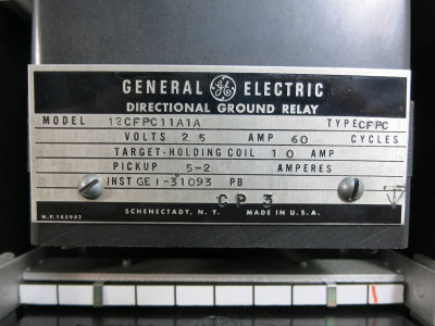 General Electric 12CFPC11A1A Directional Ground Relay GE 2.5 Amp Type CFPC (TK4595-1)