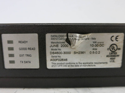 Datalogic DS4600-3000 Laser Barcode Scanner SH2361 with 90 Degree Mirror GFC-41 (DW1329-171)