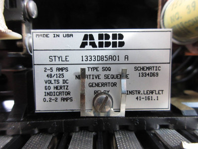 ABB 1333D85A01-A Type SOQ Negative Sequence Generator Relay 2-5A 48/125 Vdc (TK4608-3)