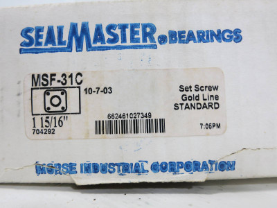 New SealMaster MSF-31C Flange-Mount Ball Bearing Unit 1-15/16" Gold Line NIB (TK4660-2)