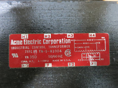 NEW Acme TA-1-81004 350VA 600/480/240 - 120 V 1PH Control Transformer 480V NIB (DW1362-1)