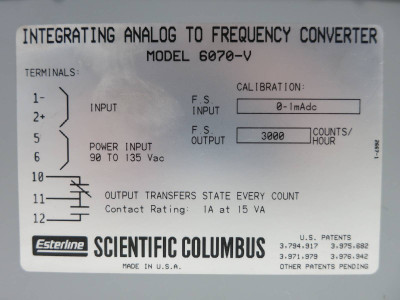 Scientific Columbus 6070-V Integrating Analog to Frequency Converter Esterline (TK4684-2)