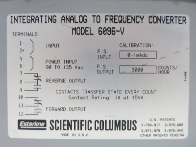 Scientific Columbus 6096-V Integrating Analog to Frequency Converter Esterline (TK4685-5)