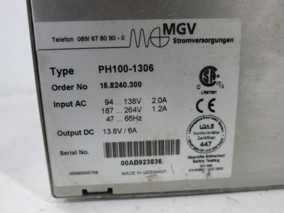 MGV PH100-1306 DC Power Supply 120/230 VAC to 13.8 VDC 6A Stromversorgungen (DW1378-3)