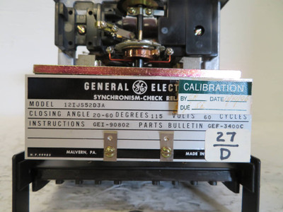 General Electric 12IJS52D3A Synchronism Check Relay IJS 52D3A GE 60Hz (NP2339-2)