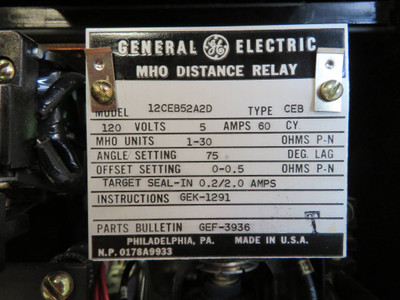 General Electric 12CEB52A2D MHO Distance Relay GE 115V 5 Amp Type CEB (NP2347-4)