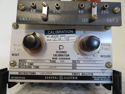 General Electric 12NSR21G2A Reclosing Relay GE 12NSR 21G2A 48 125 250 V DC (NP2346-3)