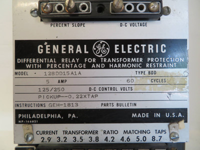 GE 12BDD15A1A Differential Relay Transformer Protection Harmonic BDD (No Case) (NP2366-4)