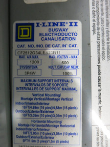 Square D CF2512G34LES23B11 1200 Amp Elbow I-Line II Copper Busway 3P4W 1200A 600 (DW1590-1)