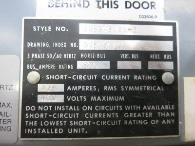 Furnas System 89 3x Motor Control Center Sections 800A / 300A Main Lug Siemens (TK5216-1)