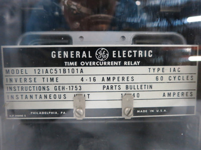 GE 12IAC51B101A Time Overcurrent Relay Inverse Type IAC 4-16A General Electric (DW1794-5)