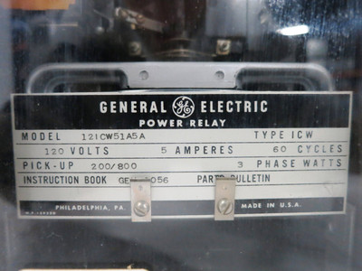 GE 12ICW51A5A Power Relay Type ICW 120V 5A 60 Cycles VAR 3PH Pick-Up 200/800 (DW1800-4)