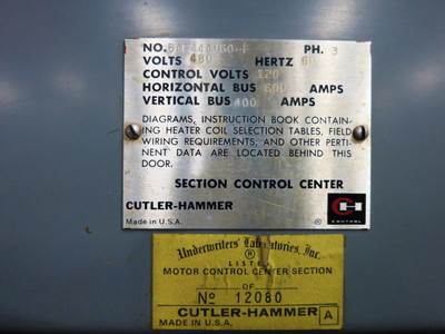 F10 Unitrol 600/400 Amp 480V 4x Section MCC Motor Control Center 3PH 600A 400A (DW1960-1)