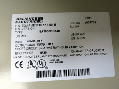 Reliance Electric SA3000DC140 AutoMax SA3000 AC Power Module System 897.16.50B (DW2062-2)
