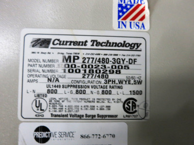 Current Technology MP277/480-3GY-DF 900-0023-005 Power Siftor Surge Suppressor (DW2205-2)
