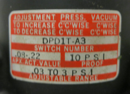 Barksdale DPD1T-A3 10 PSI 20.7 BAR Pressure Actuated Switch (GA0196-1)
