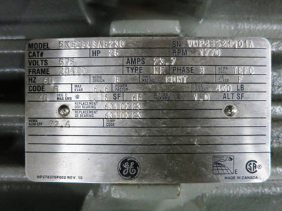 GE 5KE284SAB230 25 HP 1770 RPM AC Motor 575V 23.7A TEFC 284TD Type KE (DW2230-1)