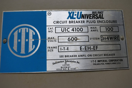 ITE/Gould U1C4100 100A 600V 3PH 4W Breaker XL-U Plug Busplug UIC4100 (GA0331-5)