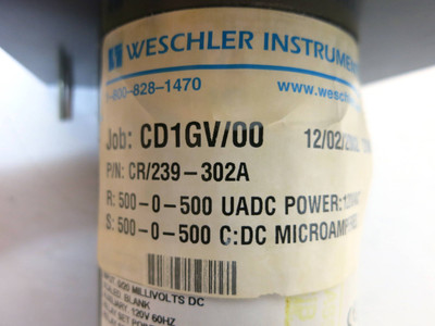 NEW Weschler Instruments CR/239-302A DC Ammeter Scale 500-0-500 Microamperes (DW2580-1)