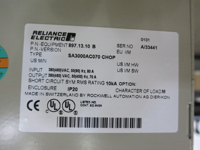 Reliance Electric SA3000AC070 CHOP AutoMax SA3000 Power Module System 897.13.10 (DW2719-11)