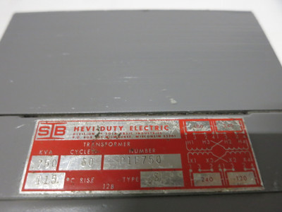 SB Hevi-Duty Electric 0.75 kVA 480/240V P1F750 Transformer 1PH Type 8 Sola (GA0442-1)
