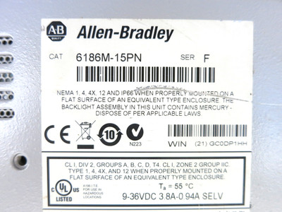 Allen Bradley 6186M-15PN Ser F 1500M PanelView Flat Panel Monitor AB VersaView (DW2971-1)