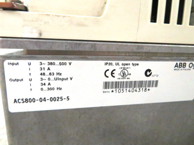 ABB ACS800-04-0025-5 25HP AC VS Drive 480V 34A 25 HP 18.5kW Hz Converter Oy (DW3139-1)