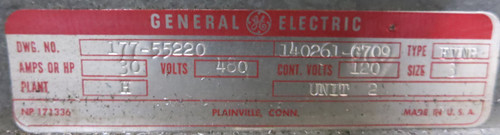 GE QMR Size 3 Fusible Combination Starter FVNR 177-55220 w Square D Starter 8536 (GA0555-2)