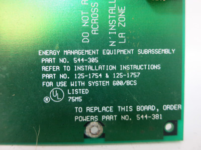 Landis & Gyr 544-305 System 600 BCS Control Board PLC Card 544-381 PCB 544305 (DW3325-1)