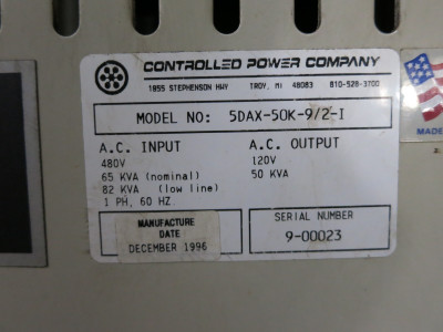 Controlled Power 5DAX-50K-9/2-I Line Voltage Regulator 1PH 480V 65kVA 120V 50kVA (DW3398-2)