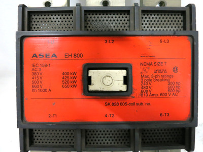ASEA EH-800 Size 7 Motor Contactor 810A 600V 600HP 120V Coil EH800 3PH (DW3524-2)