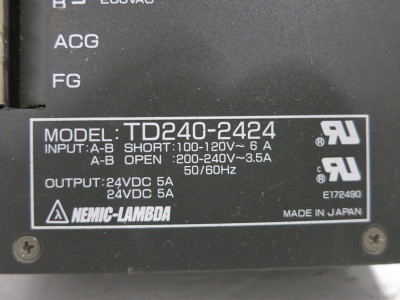 Nemic-Lambda TD240-2424 Power Supply Output 24VDC 5A 120V / 240V Input TD2402424 (DW3563-1)
