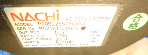 New Sanyo Denki P60B22550RCRSJ Nachi AC Servo Motor 5.5 kW 1700-RPM NIB (GA0695-4)