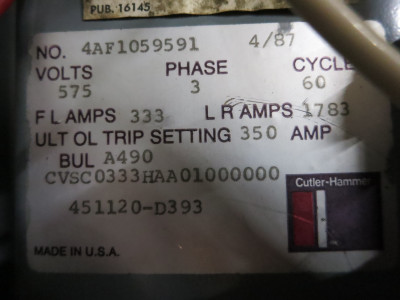 Trane Centravac 575V WYE-DELTA Chiller Starter CVSC Motor Controller 333 FLA (DW3578-1)