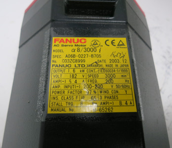 Fanuc a 8/3000i A06B-0227-B705 3000 RPM AC Servo Motor Pulsecoder a64iA (GA0715-1)