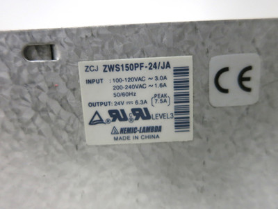 Nemic-Lambda ZWS150PF-24/JA Power Supply Output 24VDC 6.3A 120V / 240V Input 24V (DW3648-22)