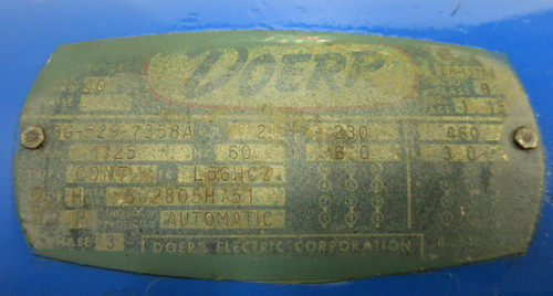 Doerr Motor 2HP L56HCZ Type P 1725 RPM 602805H751 230/460V 6.0A Tuthill Pump (GA0358-2)