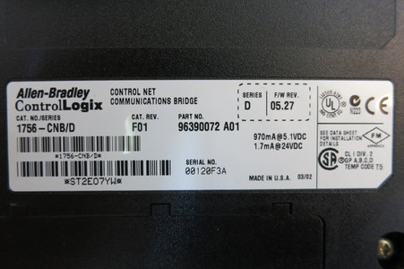 Allen Bradley 1756-CNB/D F/W Rev 05.27 Control Net Communications Bridge PLC AB (PM3142-4)