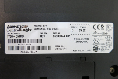 Allen Bradley 1756-CNB/D F/W Rev 05.32 H01 Control Net Communications Bridge PLC (PM3156-1)